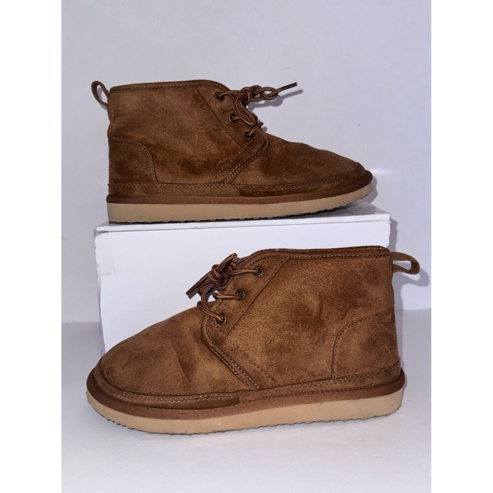 DSG Winter Lodge Lace Up Kids Size 3 Brown Boots Faux Suede Faux Fur Lined